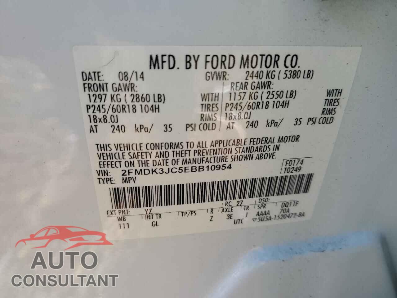 FORD EDGE 2014 - 2FMDK3JC5EBB10954