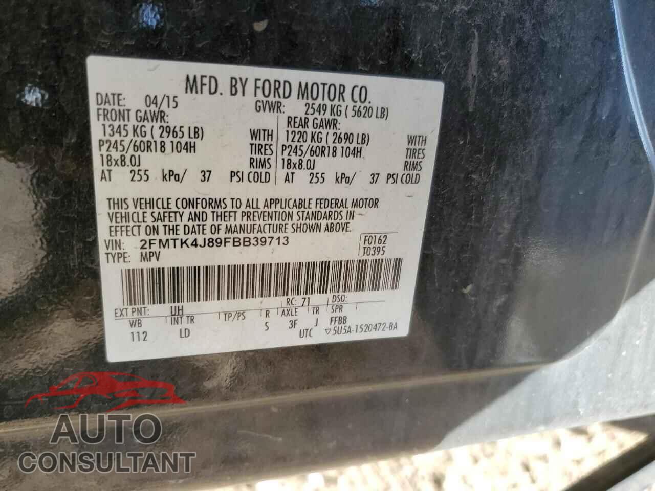 FORD EDGE 2015 - 2FMTK4J89FBB39713