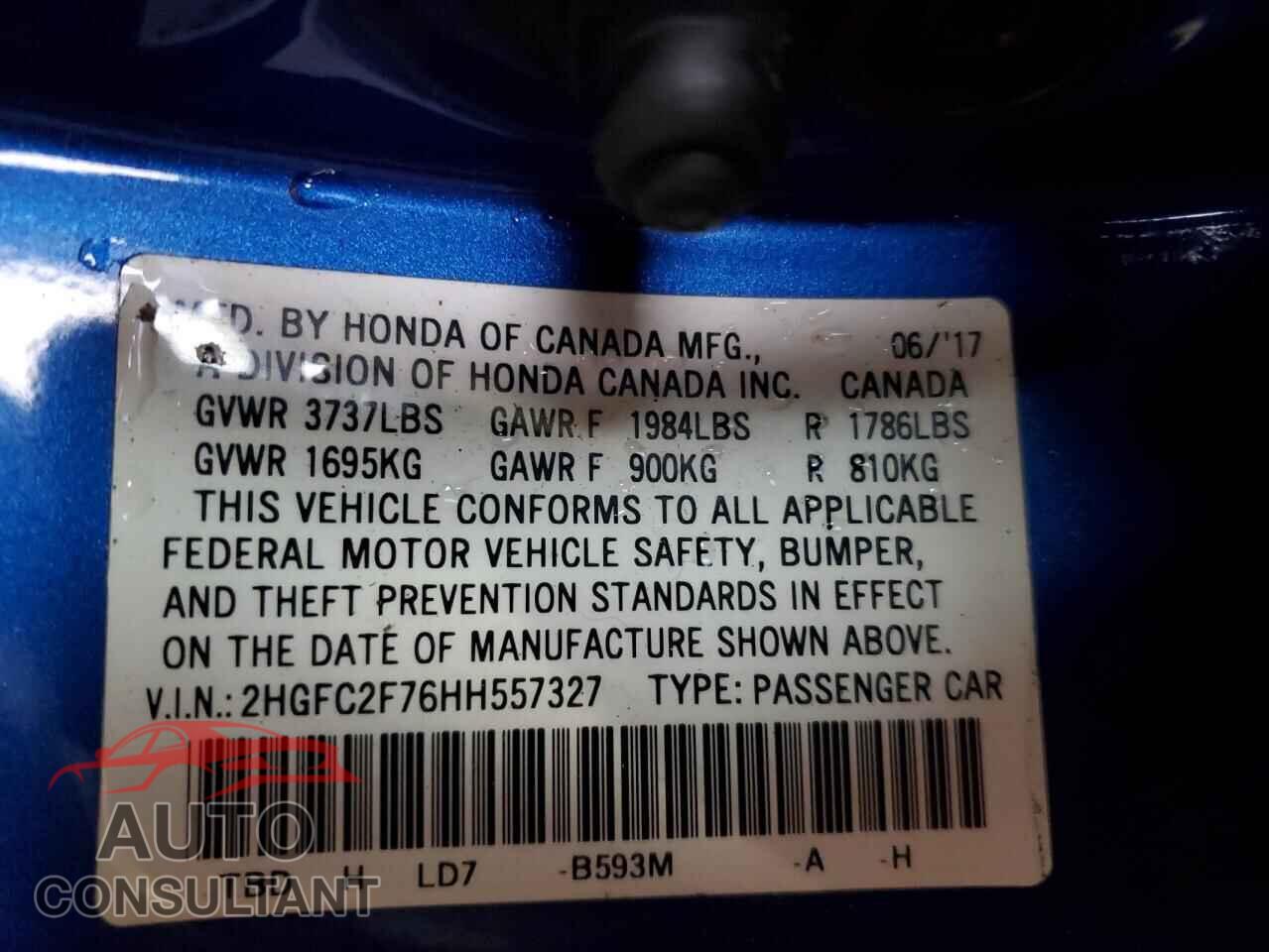 HONDA CIVIC 2017 - 2HGFC2F76HH557327