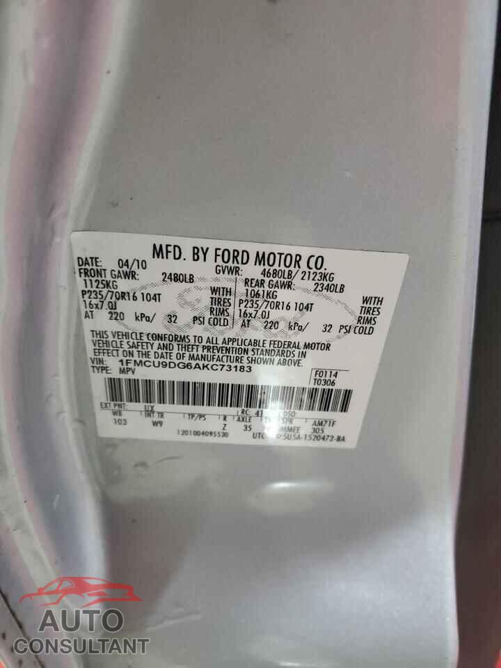 FORD ESCAPE 2010 - 1FMCU9DG6AKC73183