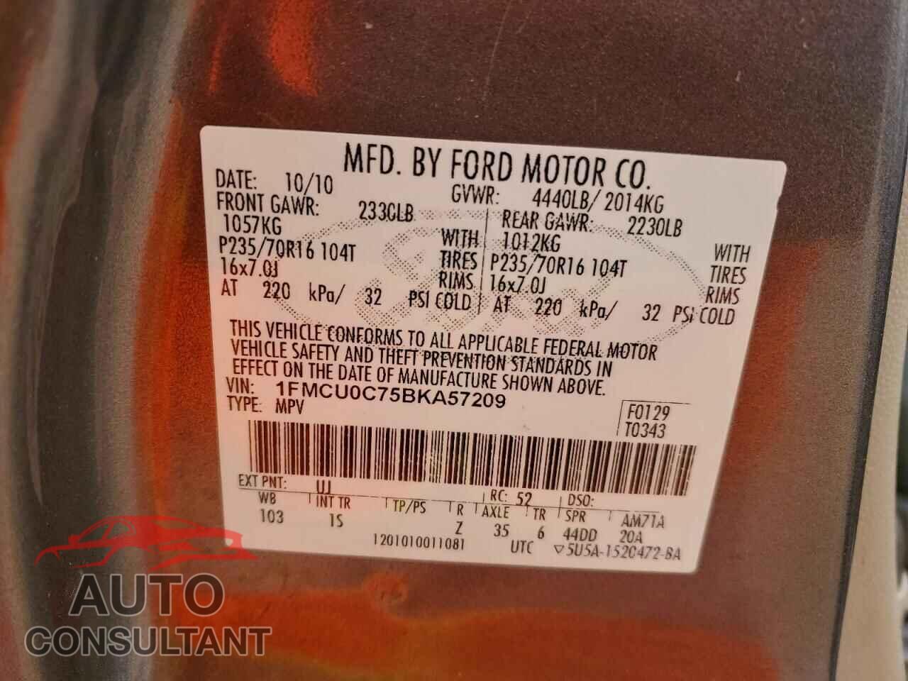 FORD ESCAPE 2011 - 1FMCU0C75BKA57209