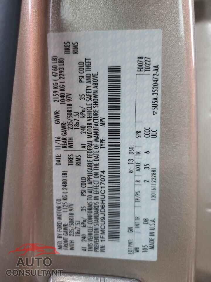 FORD ESCAPE 2017 - 1FMCU9JD6HUC17074