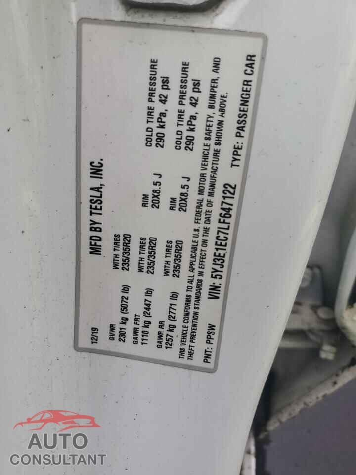 TESLA MODEL 3 2020 - 5YJ3E1EC7LF647122