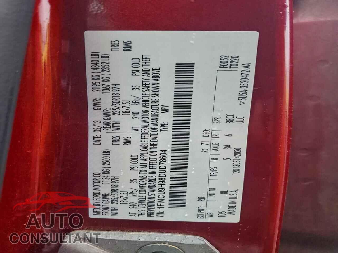 FORD ESCAPE 2013 - 1FMCU9H98DUD78604