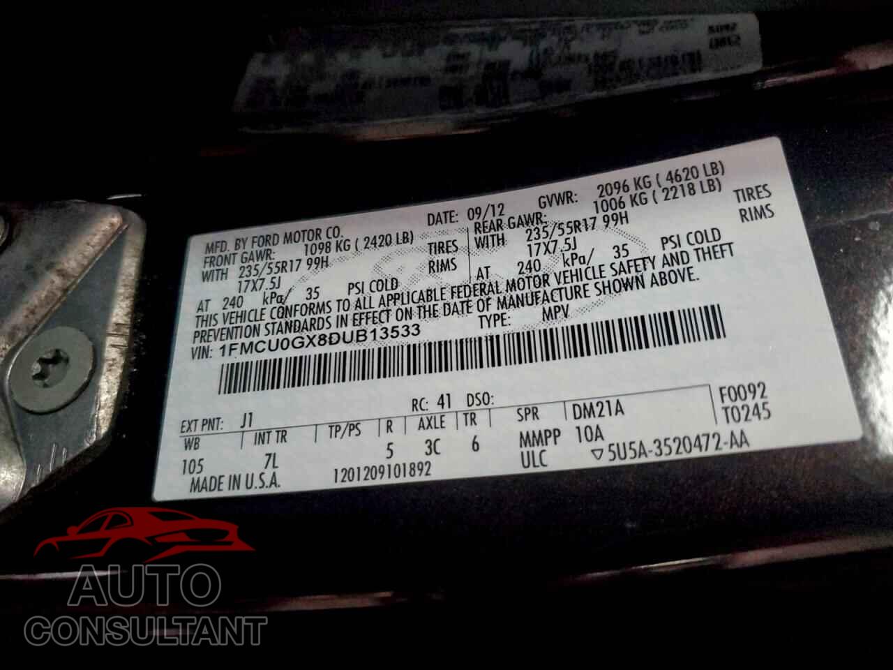 FORD ESCAPE 2013 - 1FMCU0GX8DUB13533