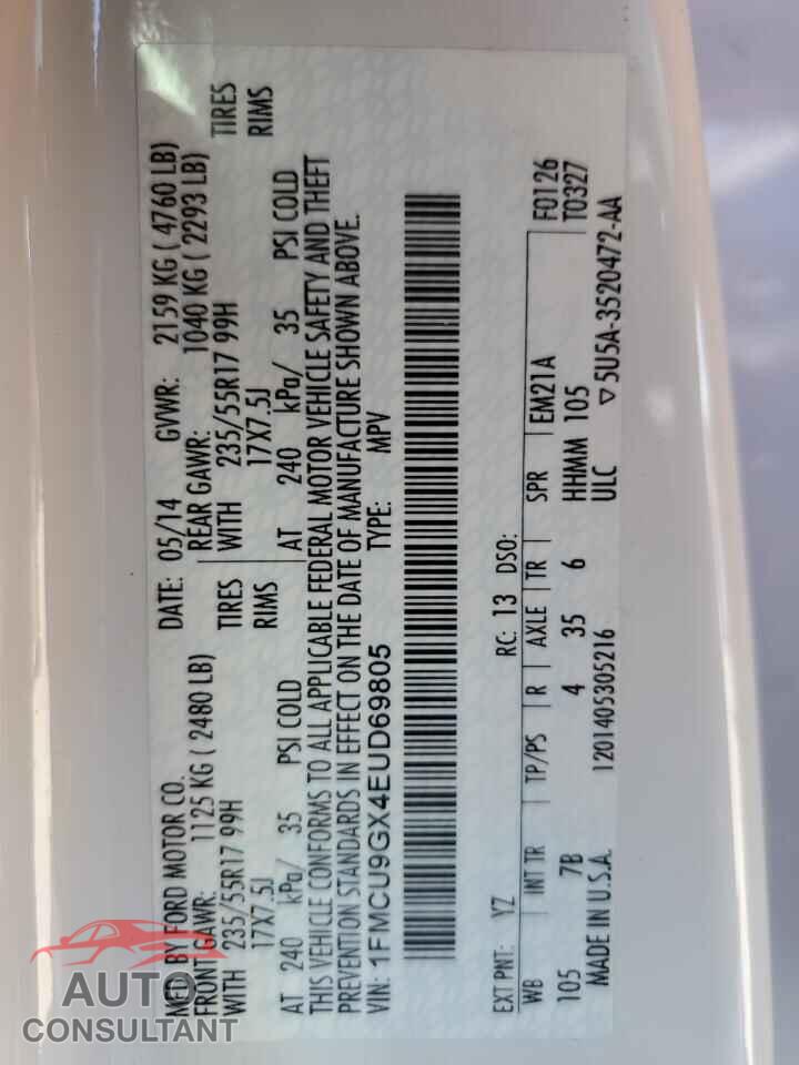 FORD ESCAPE 2014 - 1FMCU9GX4EUD69805