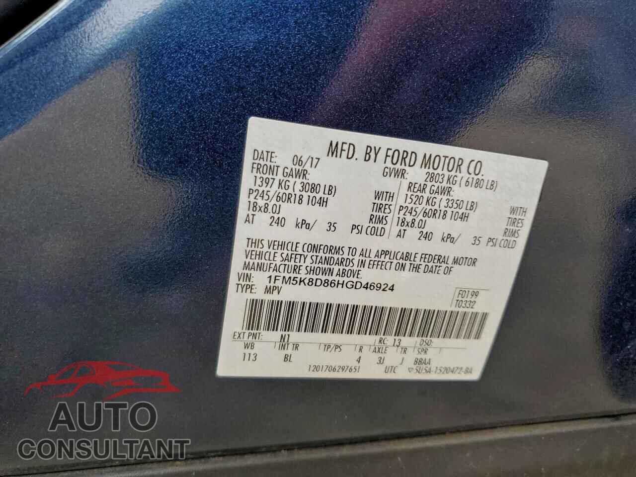 FORD EXPLORER 2017 - 1FM5K8D86HGD46924