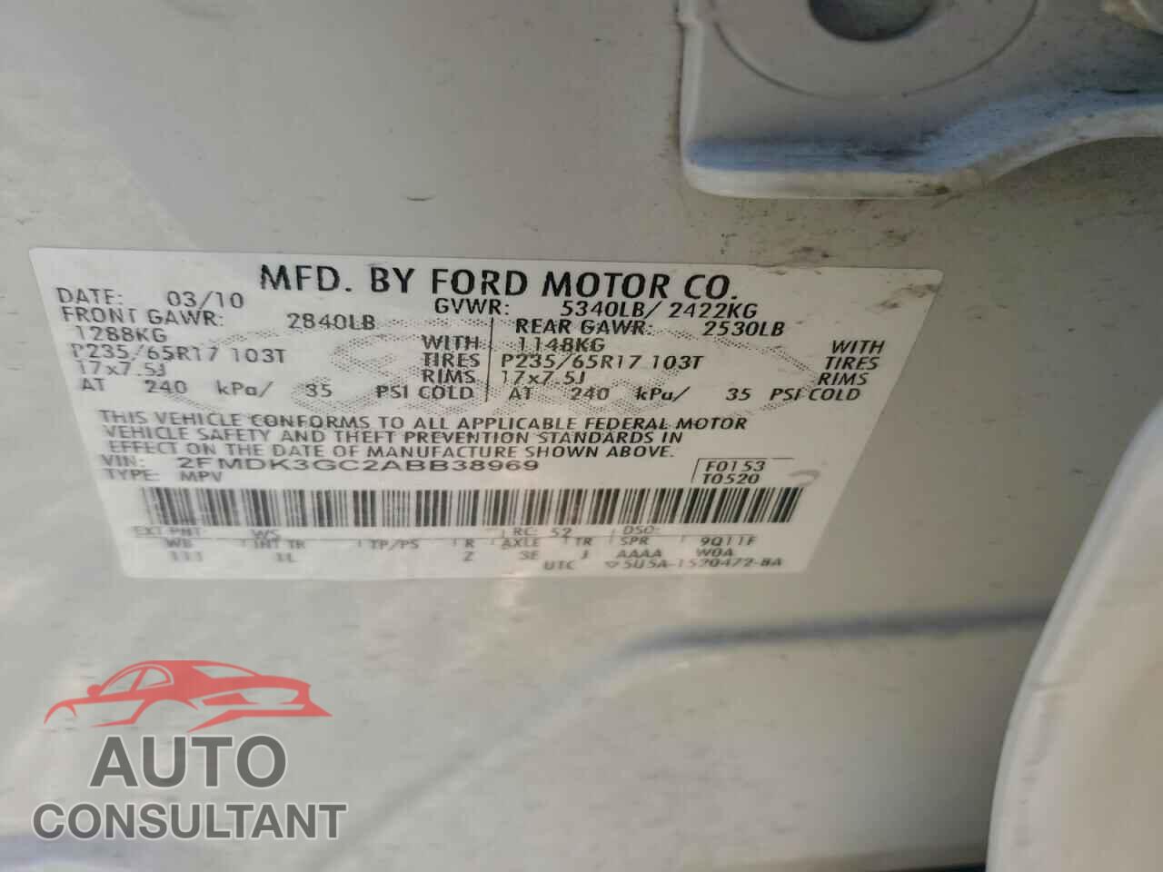 FORD EDGE 2010 - 2FMDK3GC2ABB38969