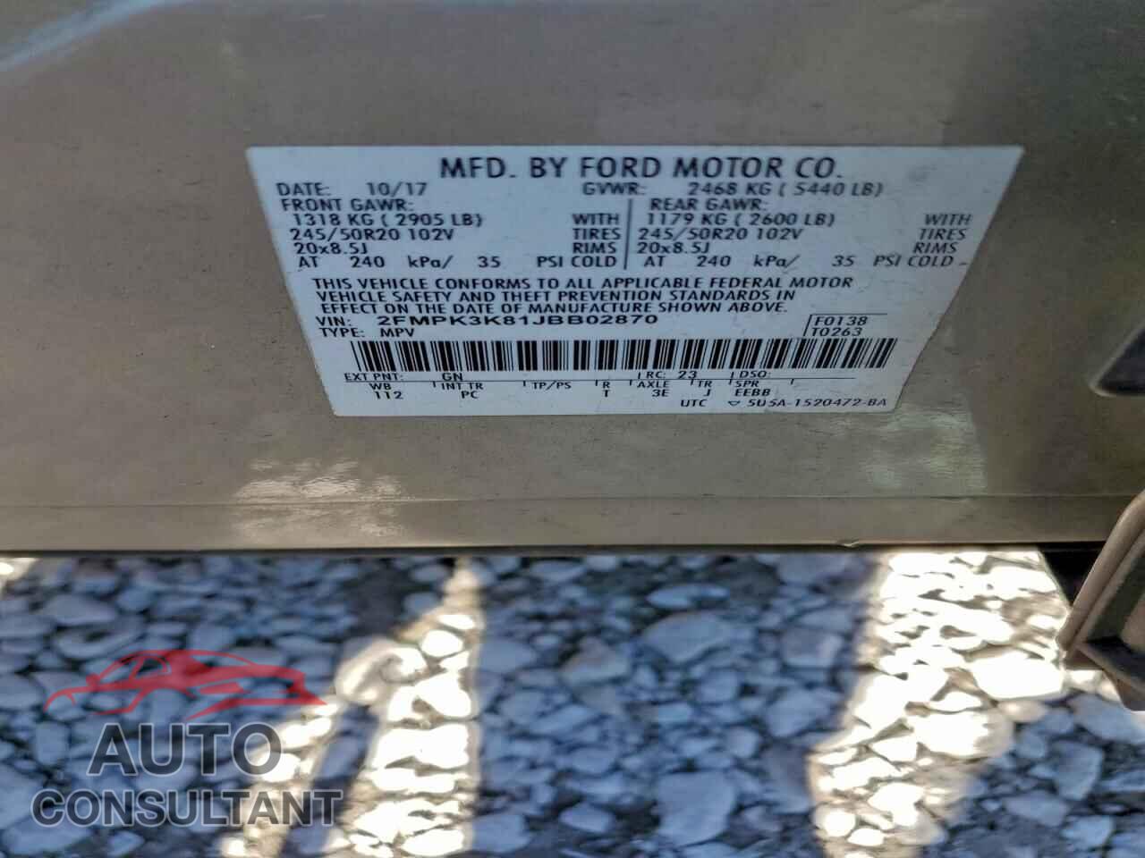 FORD EDGE 2018 - 2FMPK3K81JBB02870