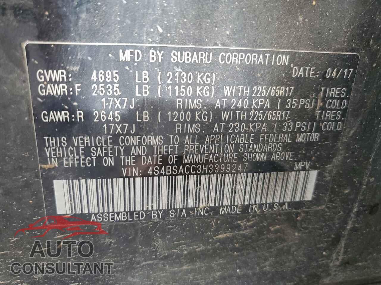 SUBARU OUTBACK 2017 - 4S4BSACC3H3399247