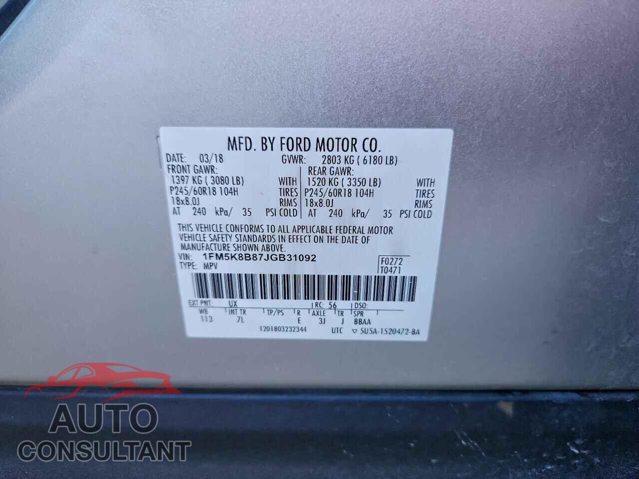 FORD EXPLORER 2018 - 1FM5K8B87JGB31092