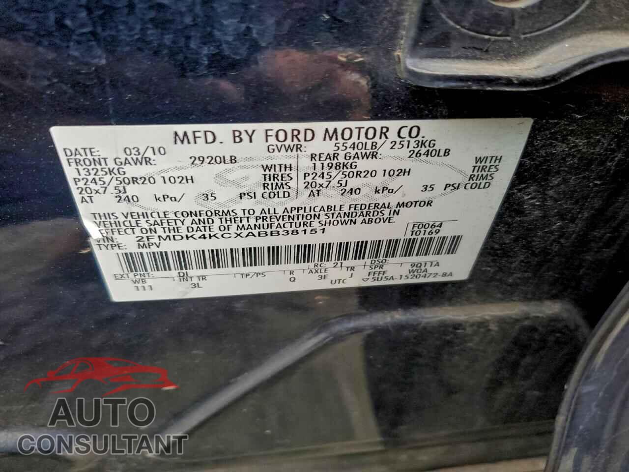 FORD EDGE 2010 - 2FMDK4KCXABB38151