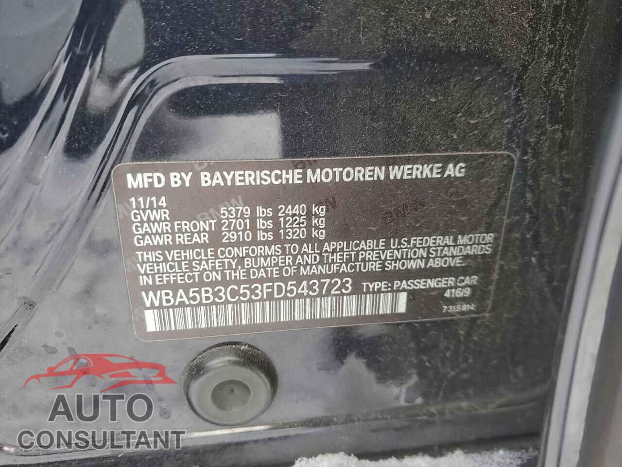 BMW 5 SERIES 2015 - WBA5B3C53FD543723