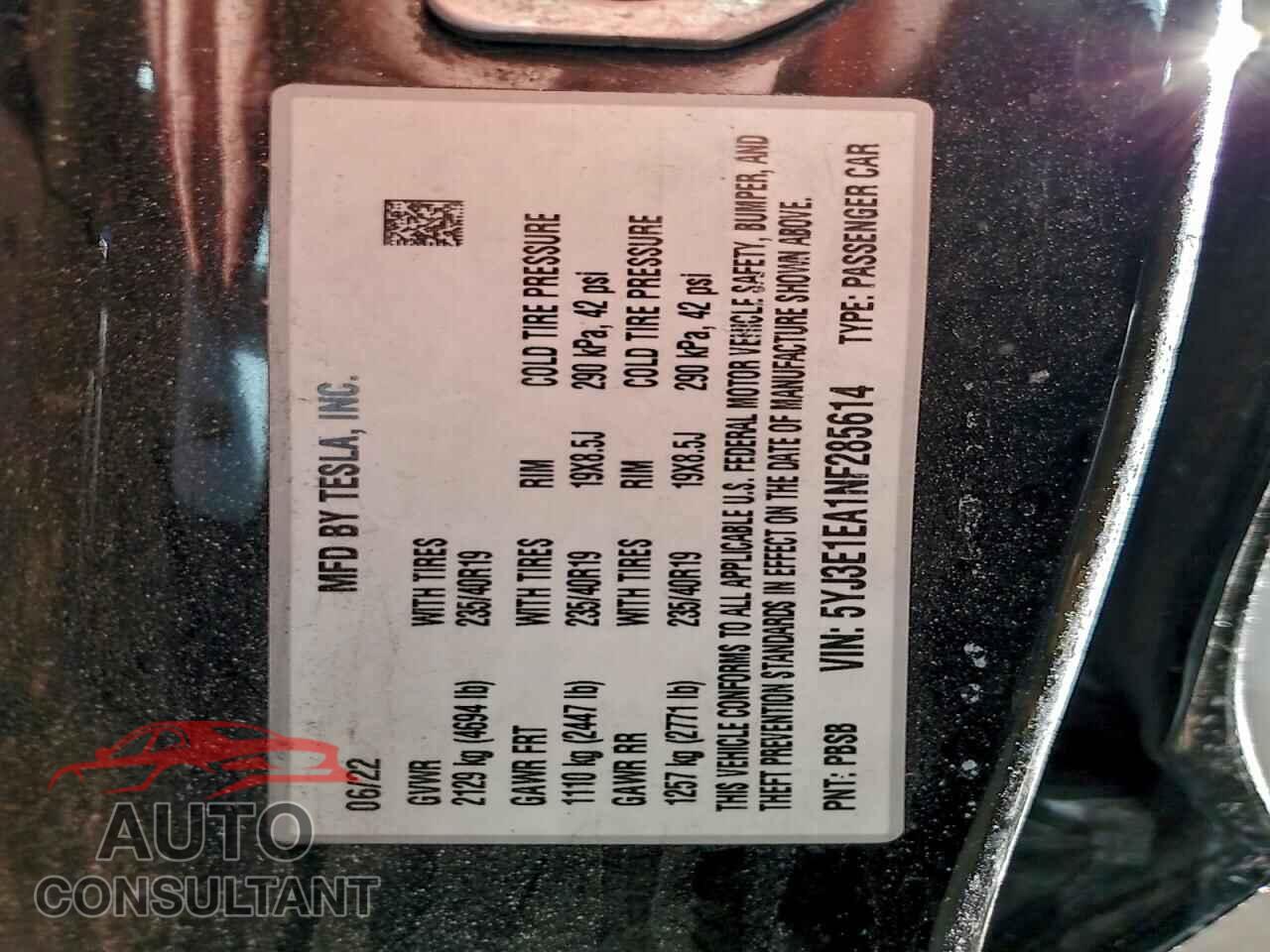 TESLA MODEL 3 2022 - 5YJ3E1EA1NF285614