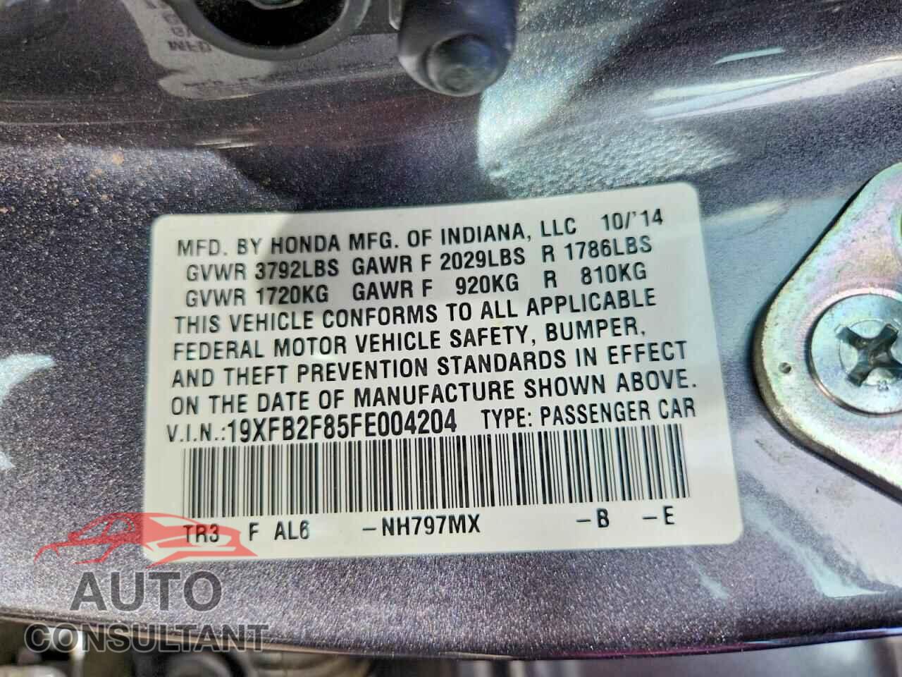 HONDA CIVIC 2015 - 19XFB2F85FE004204