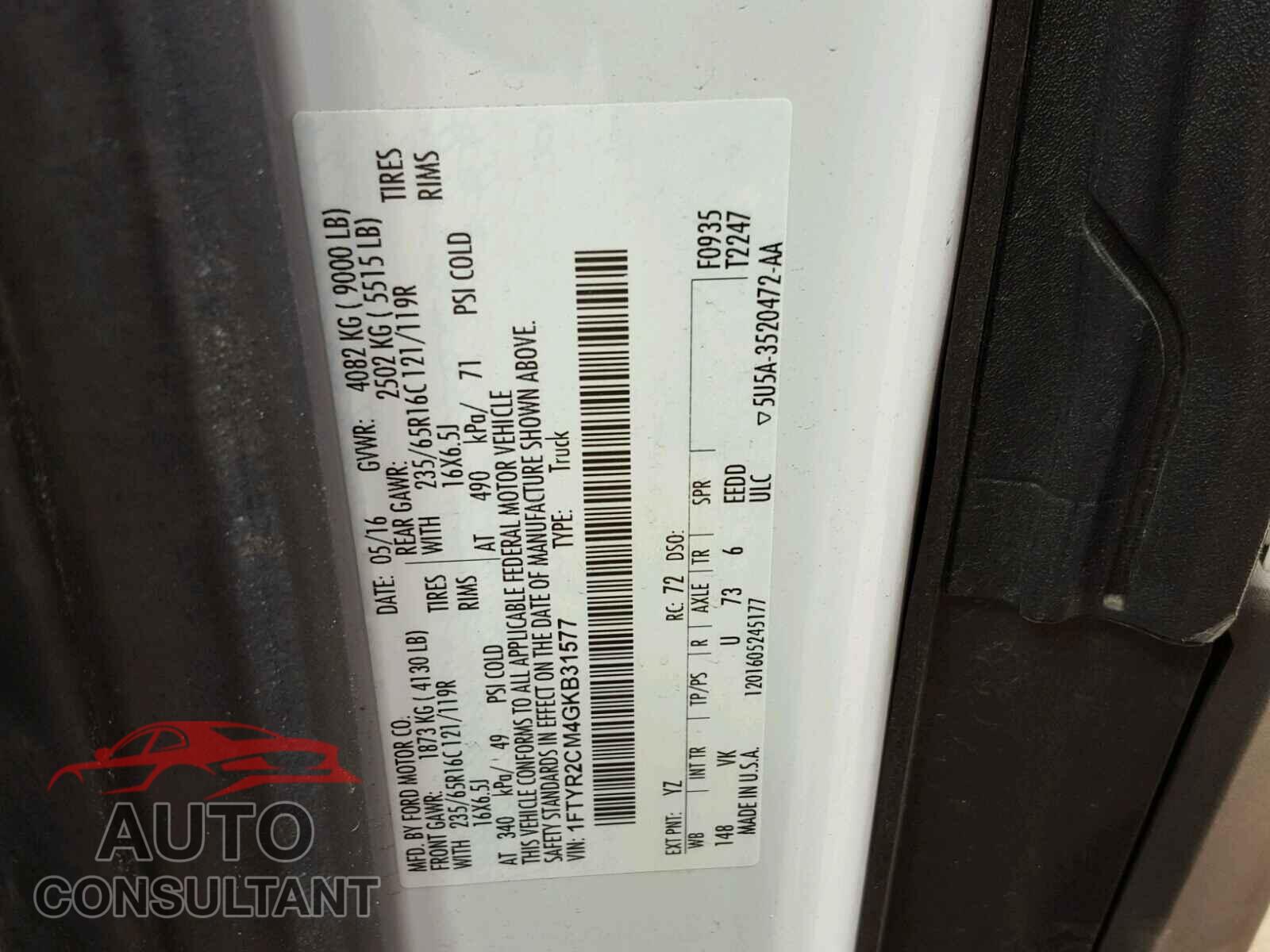 FORD TRANSIT CO 2016 - 1FTYR2CM4GKB31577