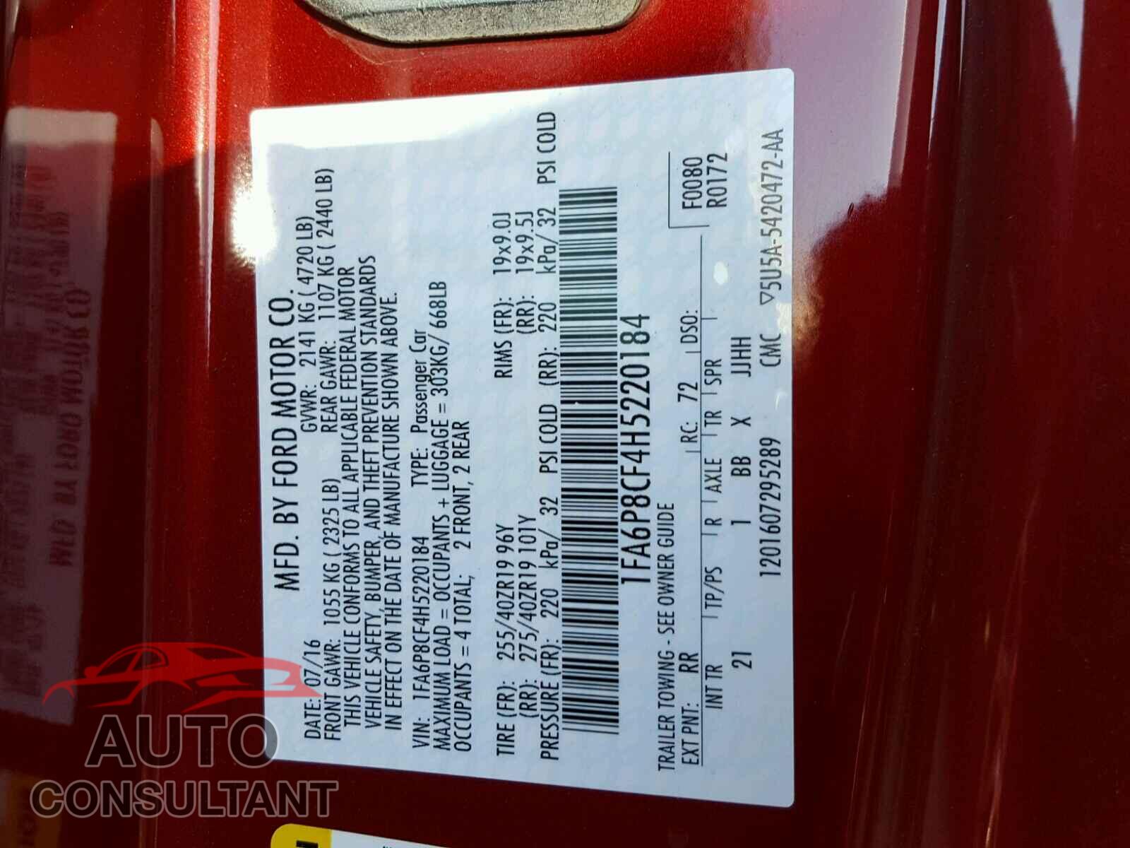 FORD MUSTANG 2017 - 1FA6P8CF4H5220184