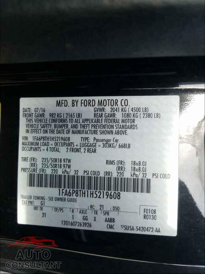 FORD MUSTANG 2017 - 1FA6P8TH1H5219608