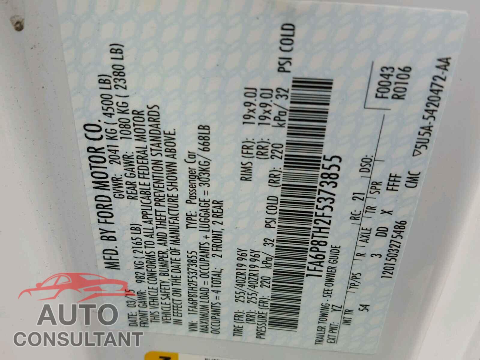 FORD MUSTANG 2015 - 1FA6P8TH2F5373855