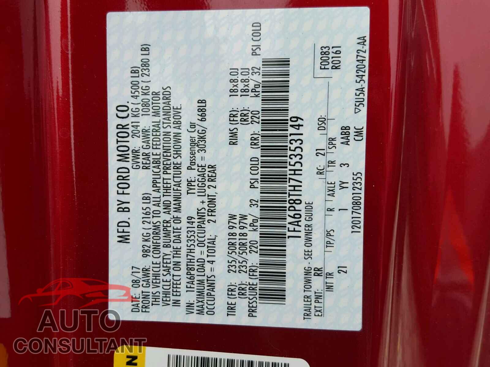 FORD MUSTANG 2017 - 1FA6P8TH7H5353149