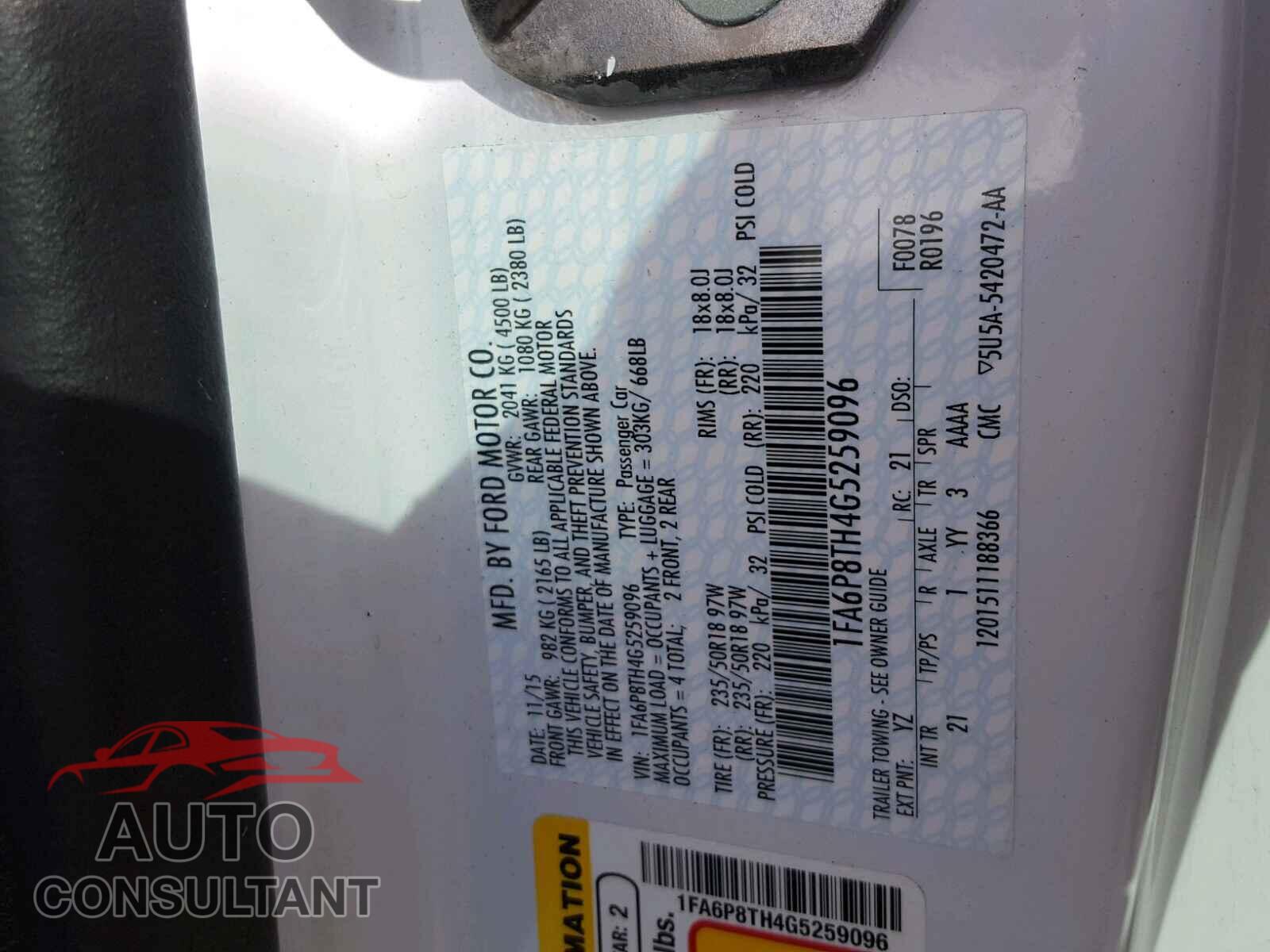 FORD MUSTANG 2016 - 1FA6P8TH4G5259096