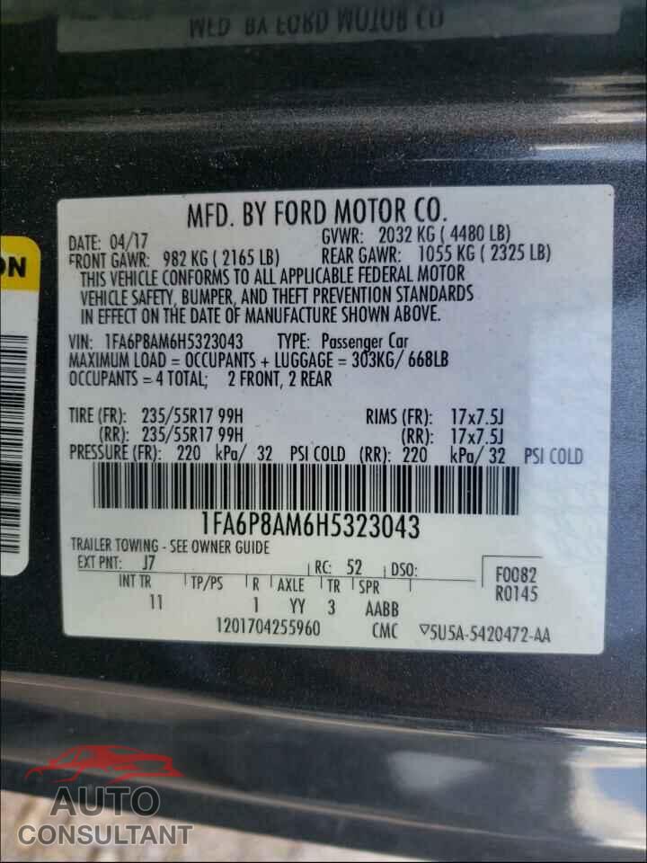 FORD MUSTANG 2017 - 1FA6P8AM6H5323043