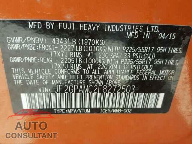 SUBARU XV 2015 - JF2GPAMC2F8272503
