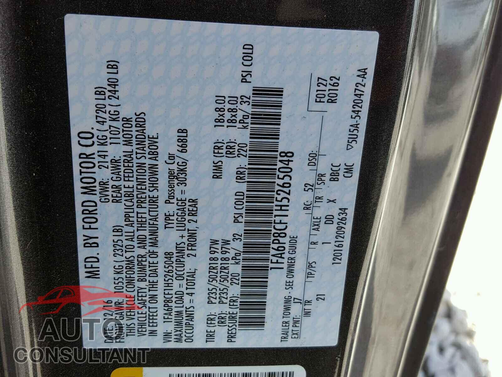 FORD MUSTANG 2017 - 1FA6P8CF1H5265048