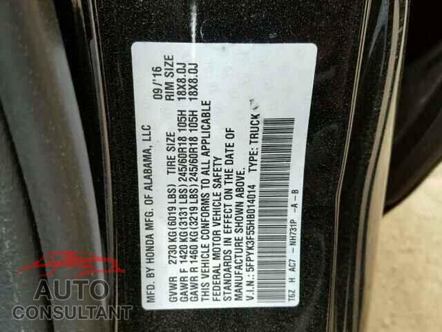HONDA RIDGELINE 2017 - 5FPYK3F55HB014014