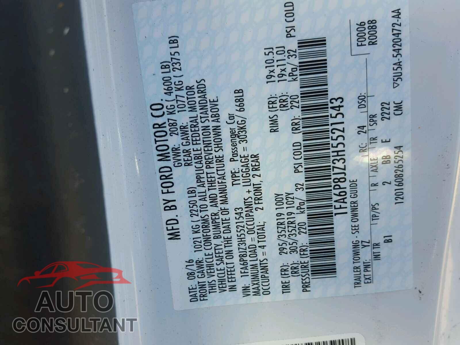 FORD MUSTANG 2017 - 1FA6P8JZ3H5521543