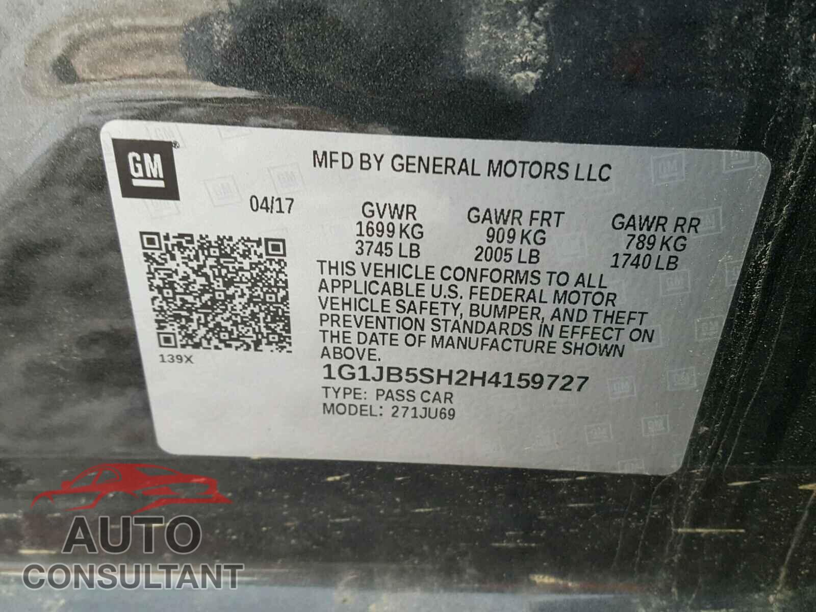 CHEVROLET SONIC 2017 - 1G1JB5SH2H4159727