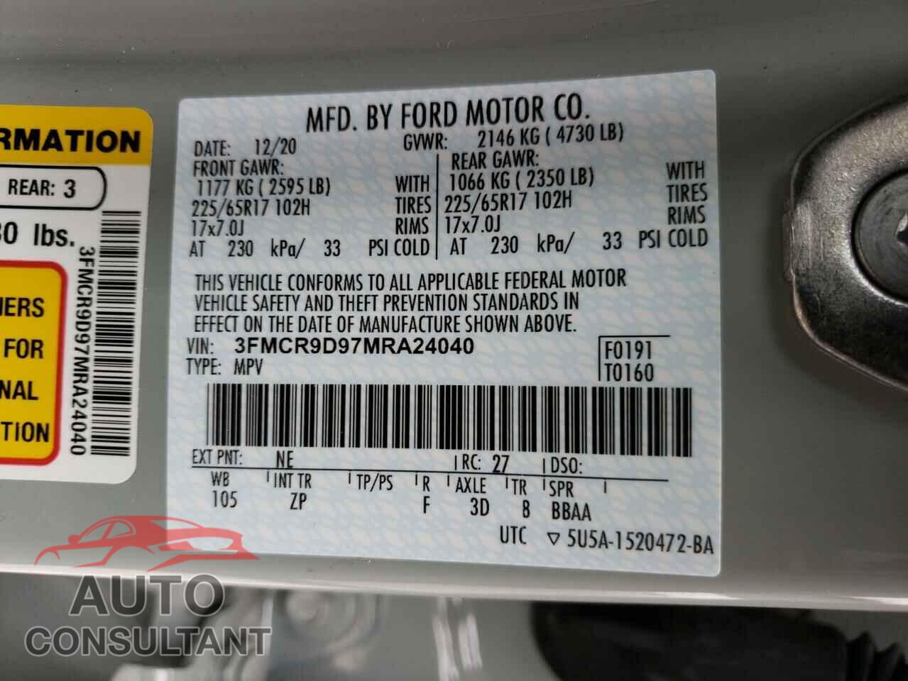 FORD BRONCO 2021 - 3FMCR9D97MRA24040