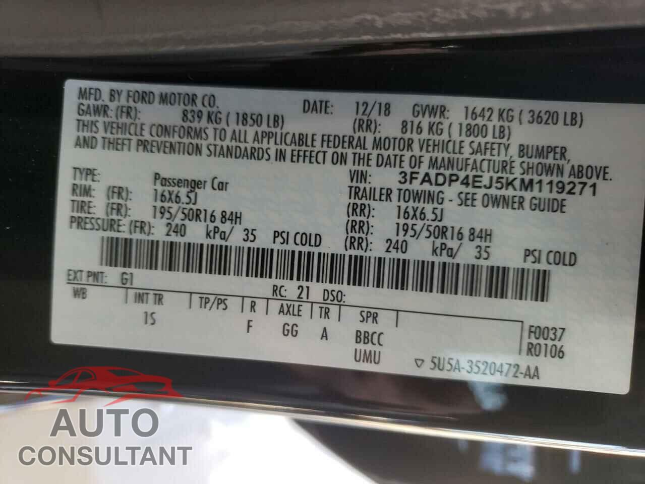 FORD FIESTA 2019 - 3FADP4EJ5KM119271