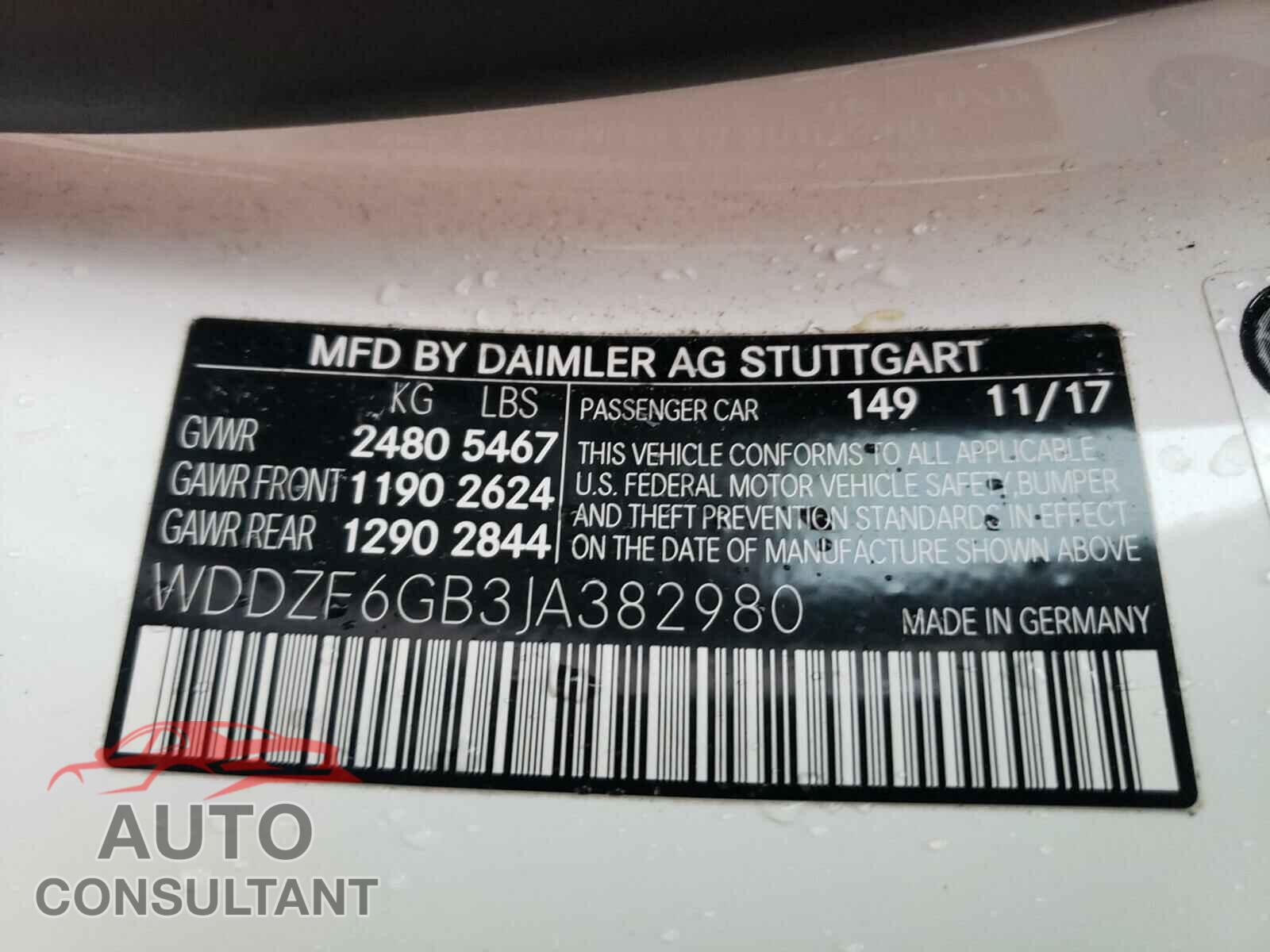 MERCEDES-BENZ E CLASS 2018 - WDDZF6GB3JA382980