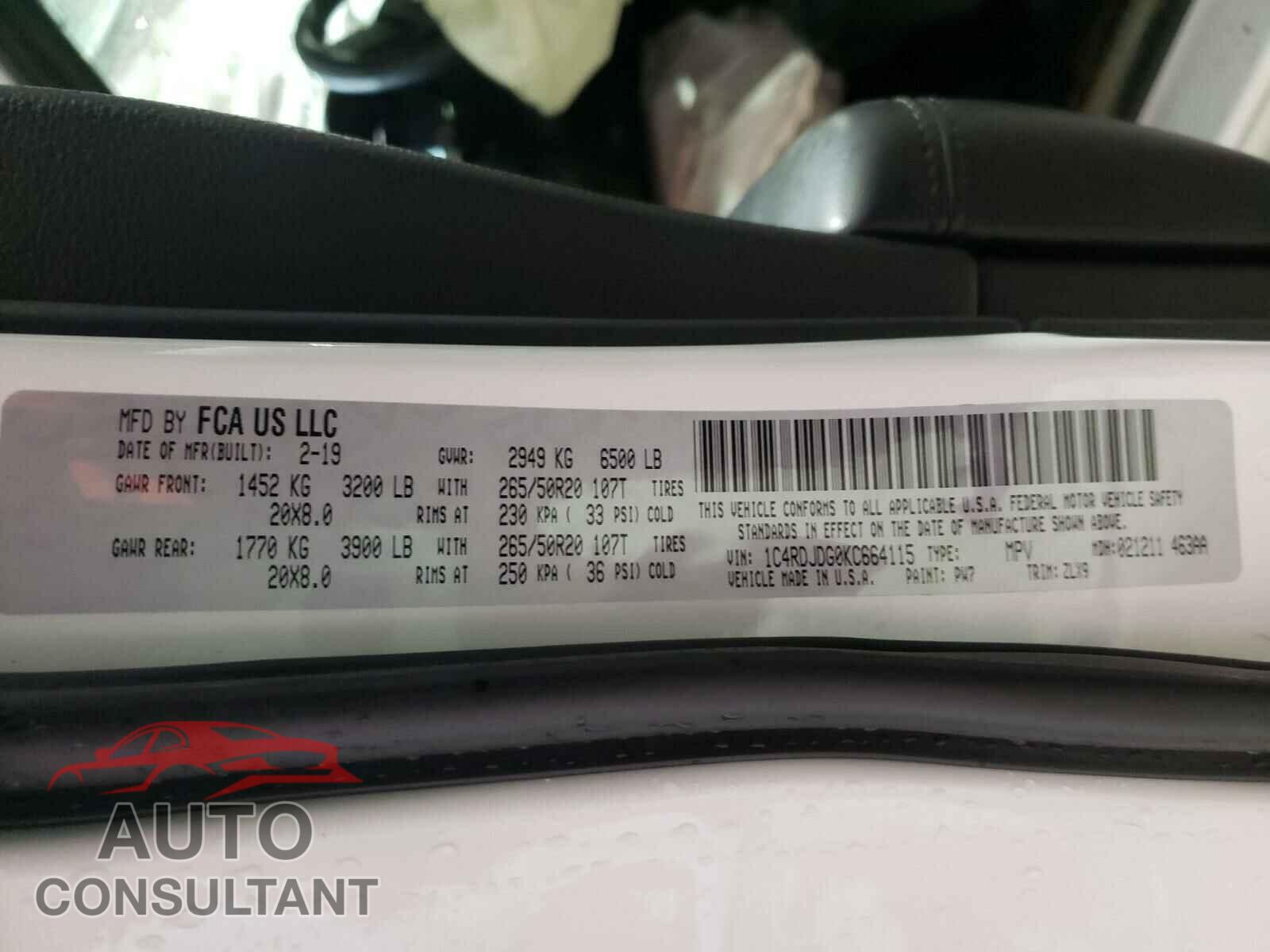 DODGE DURANGO 2019 - 1C4RDJDG0KC664115