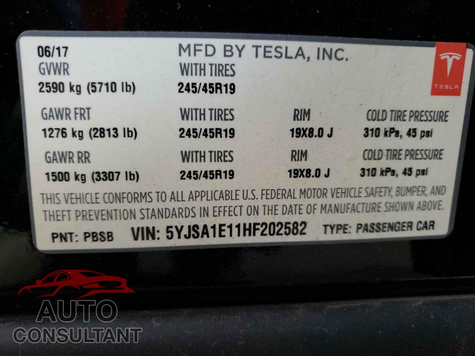 TESLA MODEL S 2017 - 5YJSA1E11HF202582