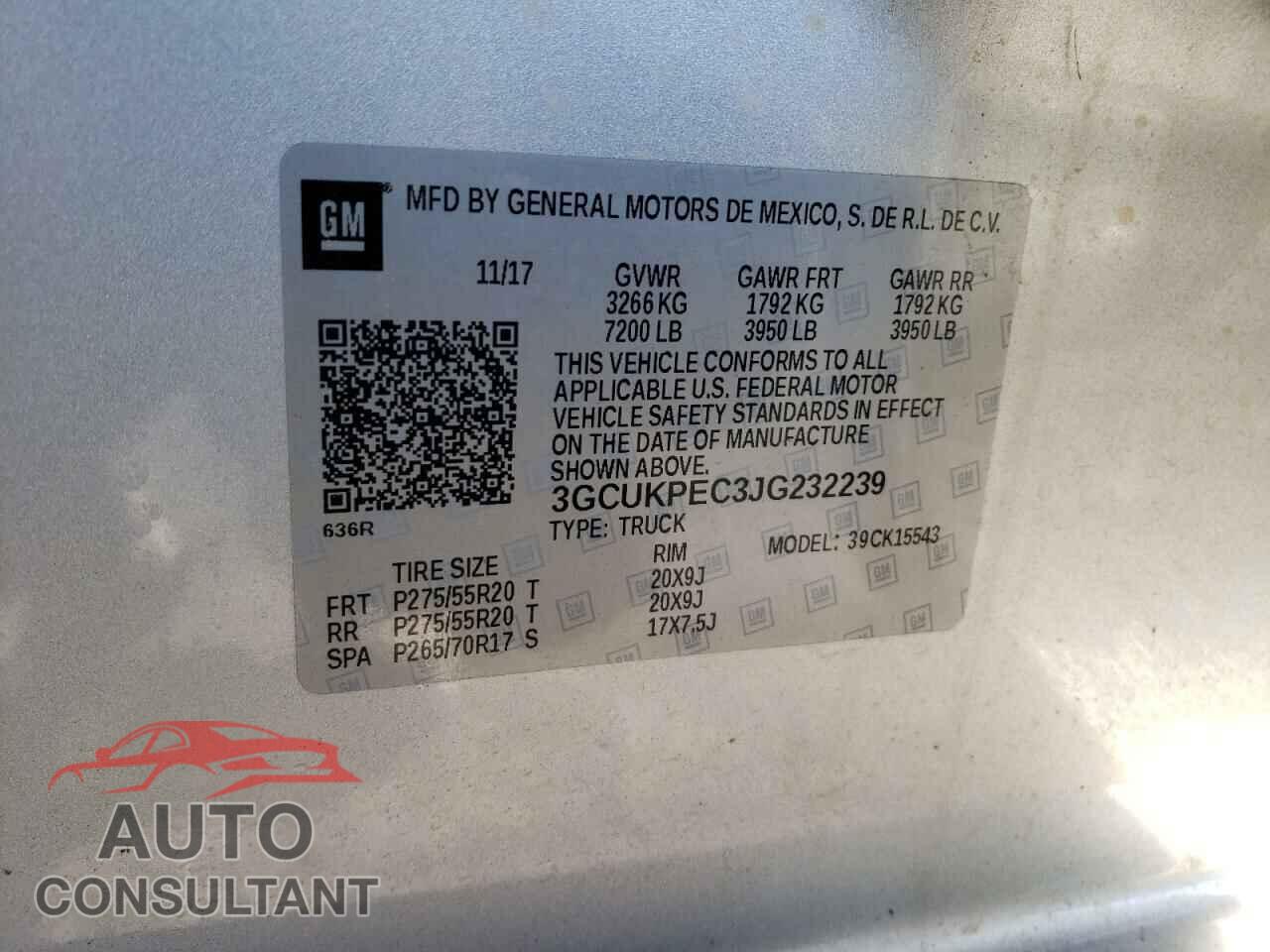 CHEVROLET SILVERADO 2018 - 3GCUKPEC3JG232239