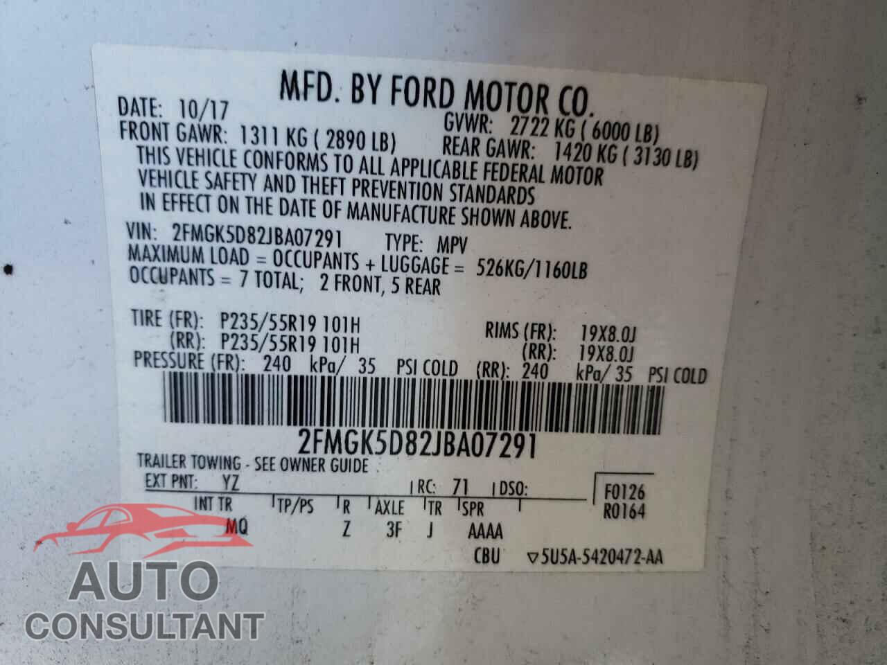 FORD FLEX 2018 - 2FMGK5D82JBA07291