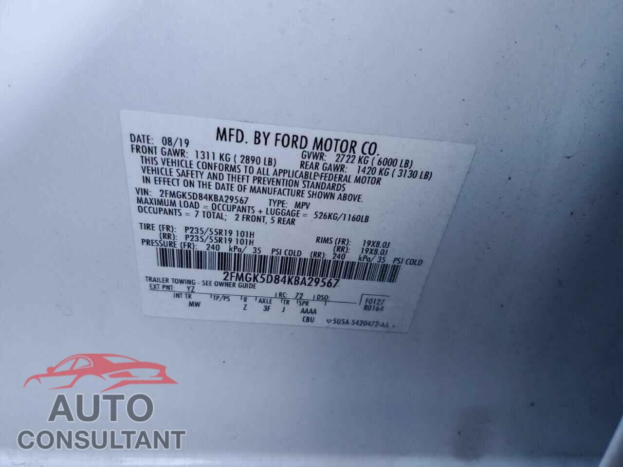 FORD FLEX 2019 - 2FMGK5D84KBA29567