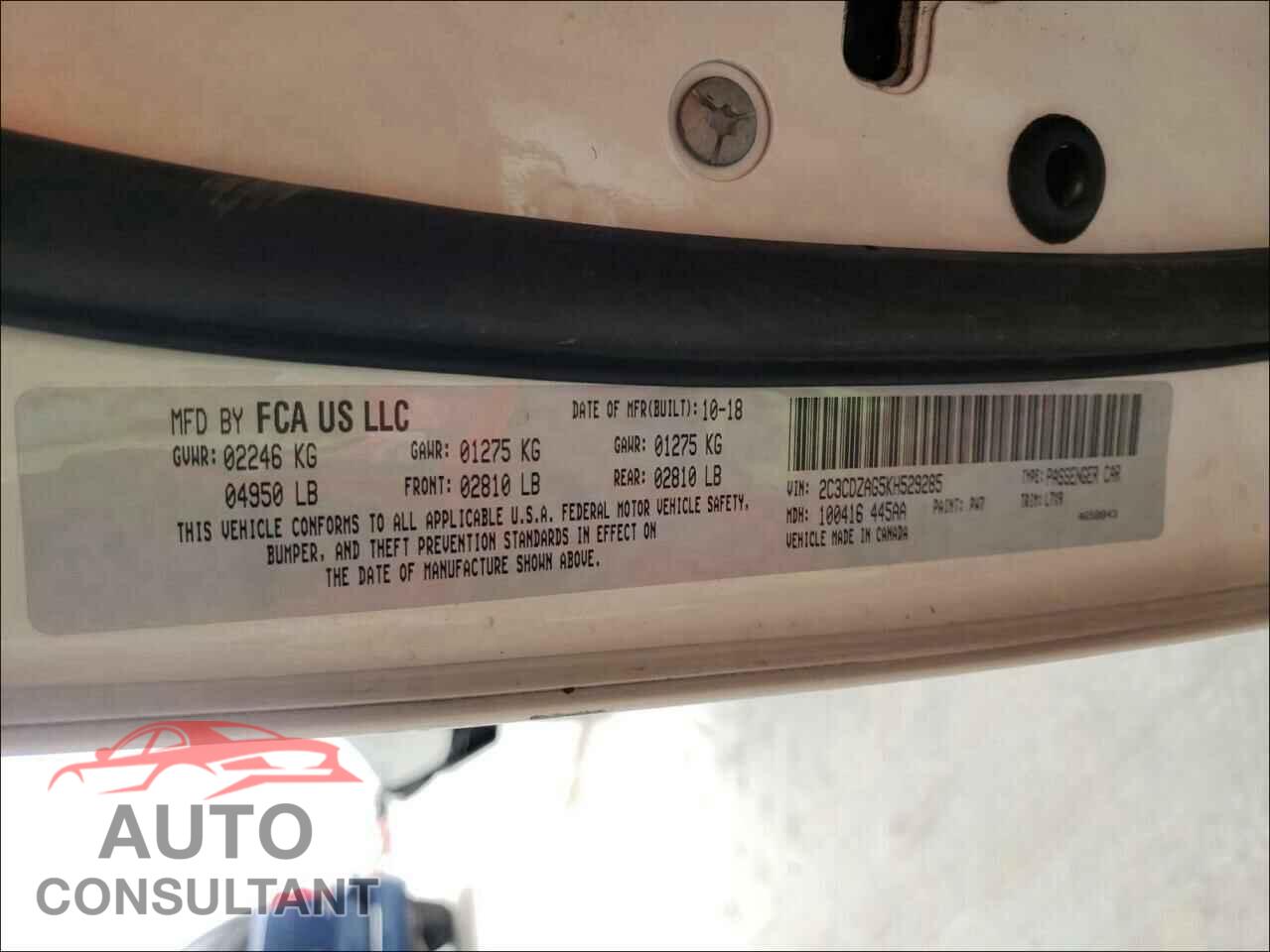 DODGE CHALLENGER 2019 - 2C3CDZAG5KH529285