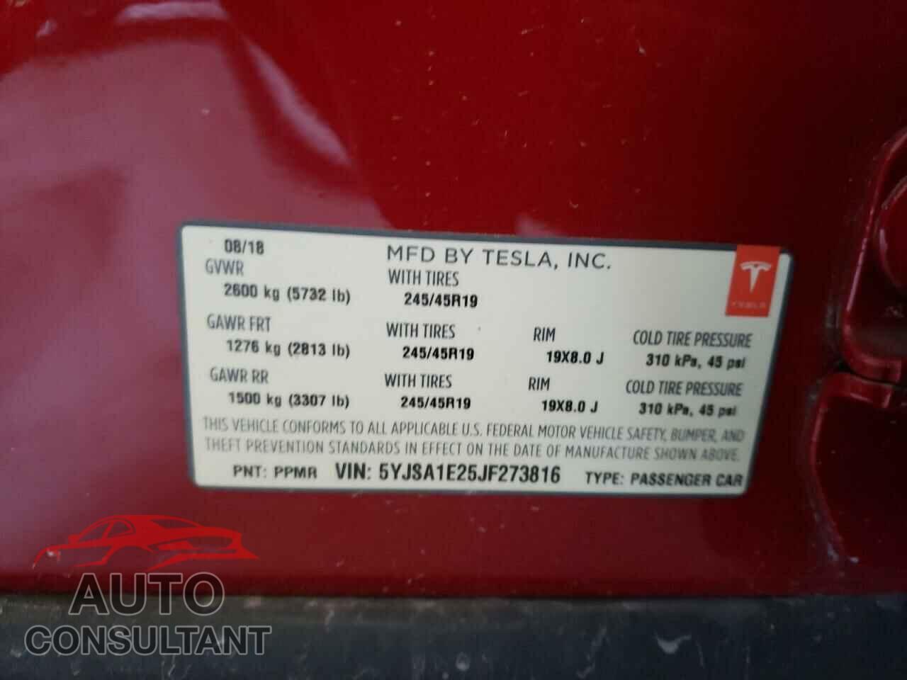 TESLA MODEL S 2018 - 5YJSA1E25JF273816