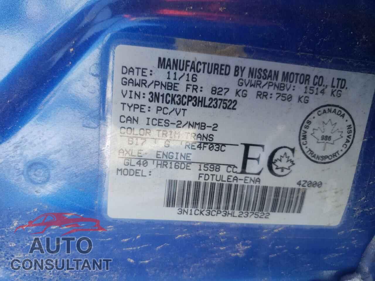 NISSAN MICRA 2017 - 3N1CK3CP3HL237522