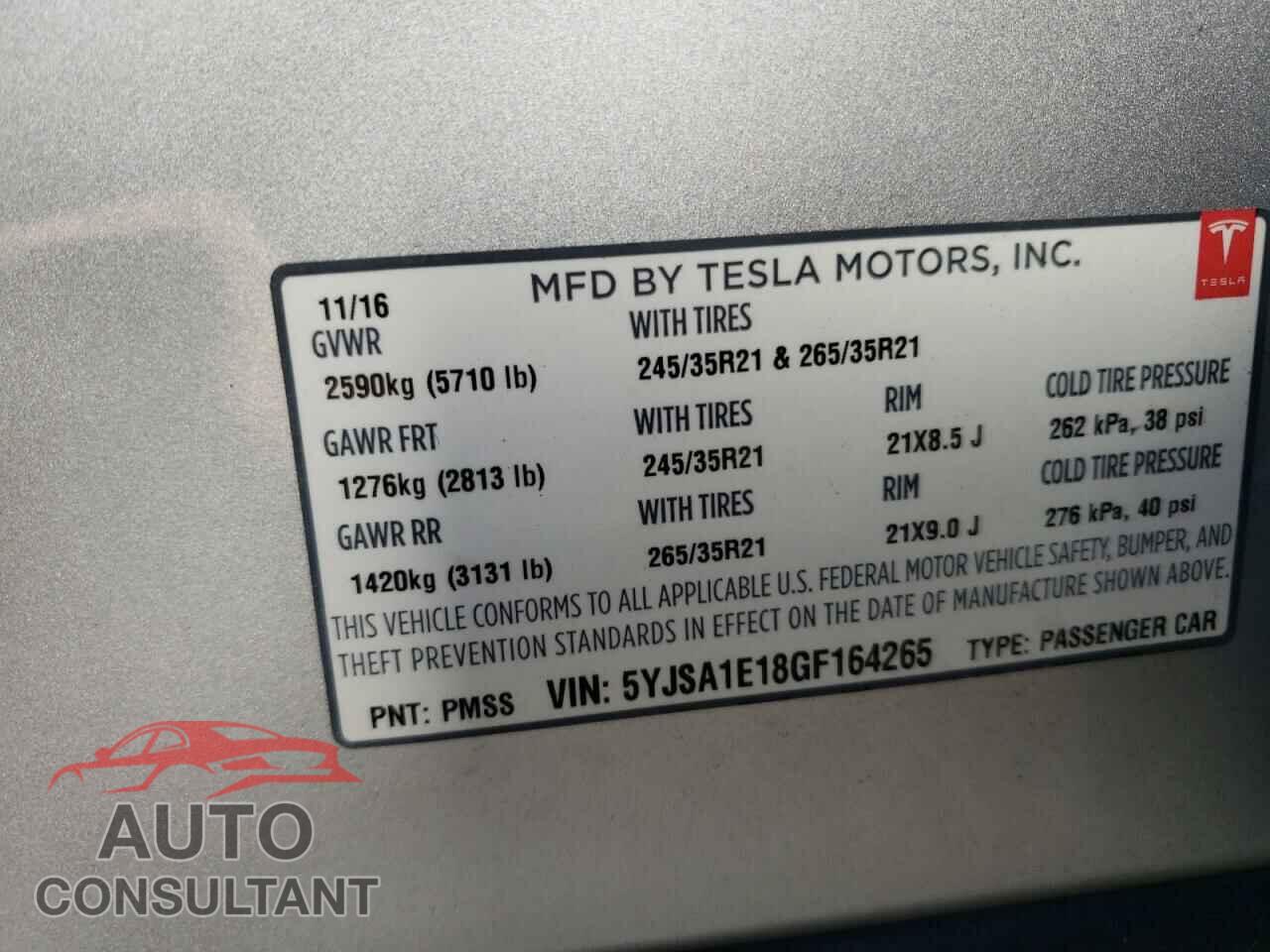 TESLA MODEL S 2016 - 5YJSA1E18GF164265