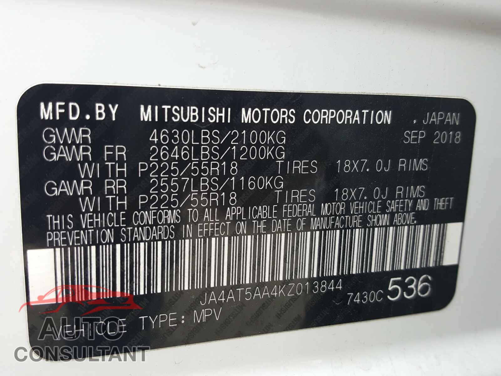 MITSUBISHI ECLIPSE 2019 - JA4AT5AA4KZ013844