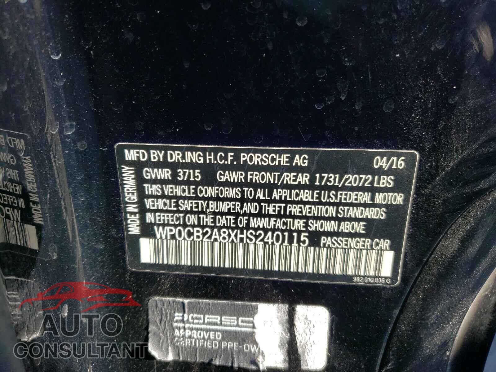 PORSCHE BOXSTER 2017 - WP0CB2A8XHS240115