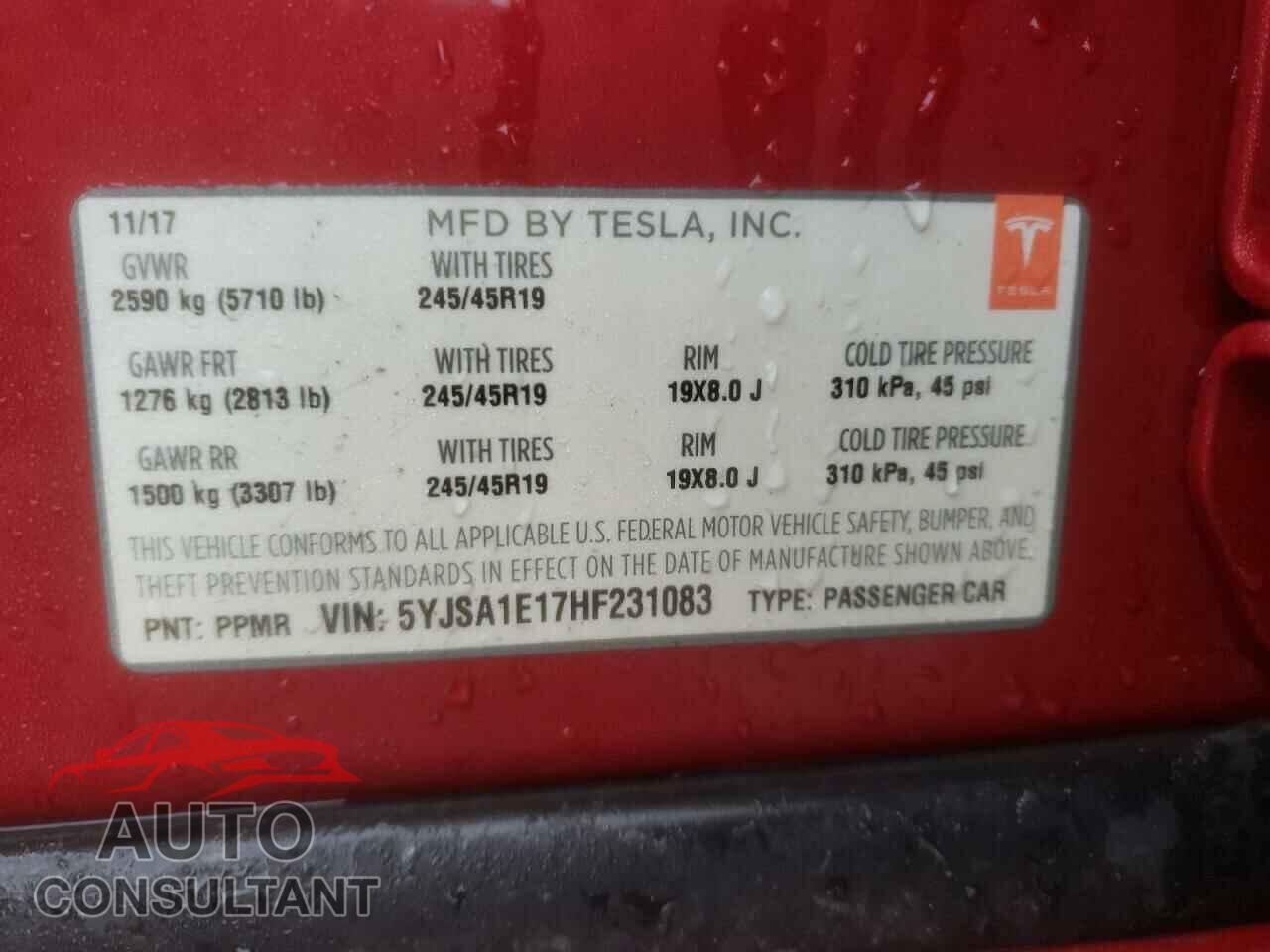 TESLA MODEL S 2017 - 5YJSA1E17HF231083