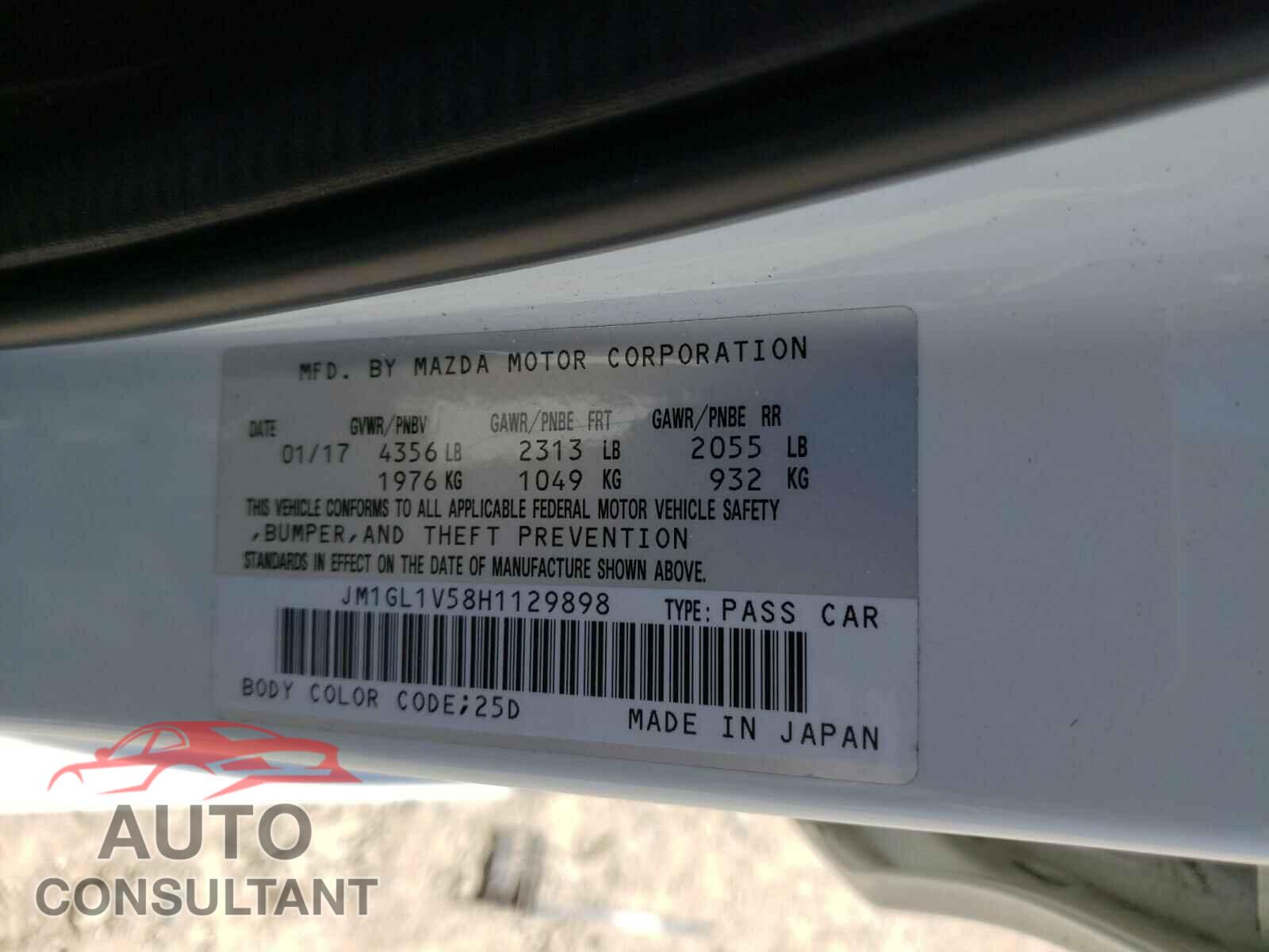 MAZDA 6 2017 - JM1GL1V58H1129898