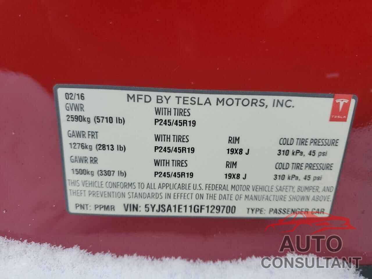 TESLA MODEL S 2016 - 5YJSA1E11GF129700