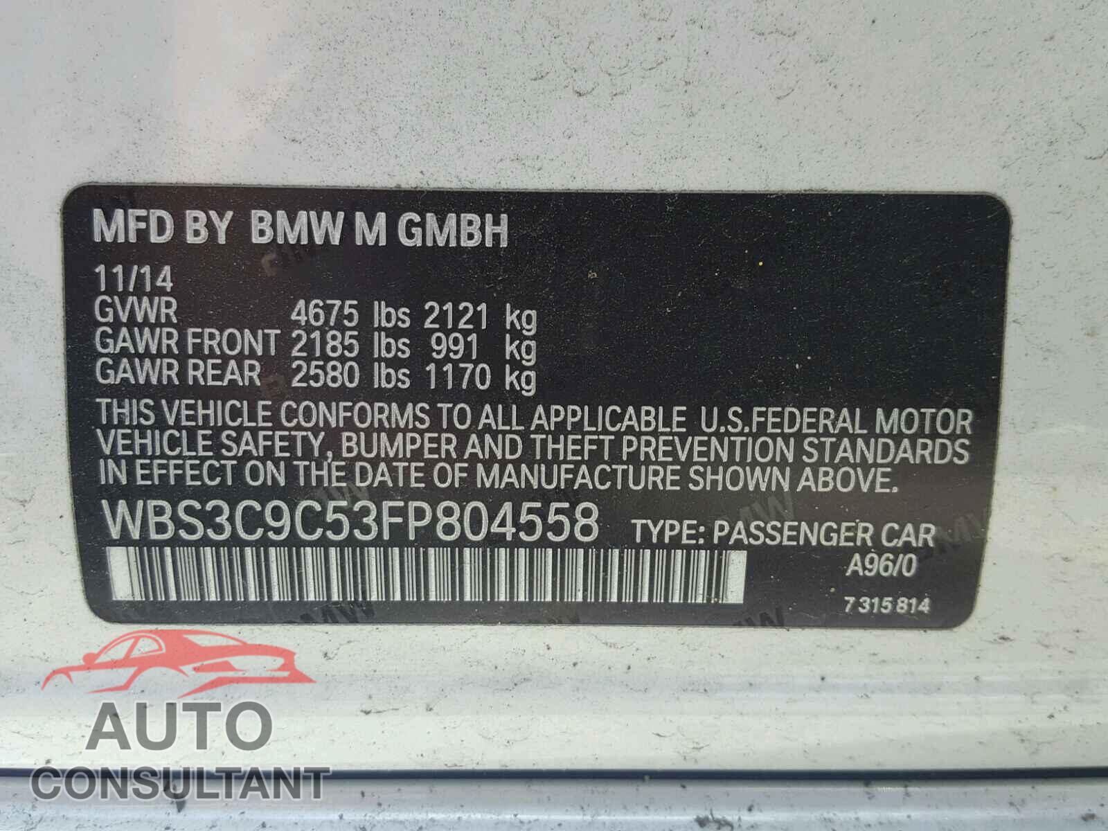 BMW M3 2015 - WBS3C9C53FP804558