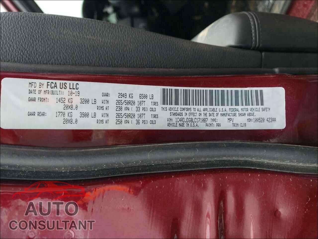 DODGE DURANGO 2020 - 1C4RDJDG8LC171087
